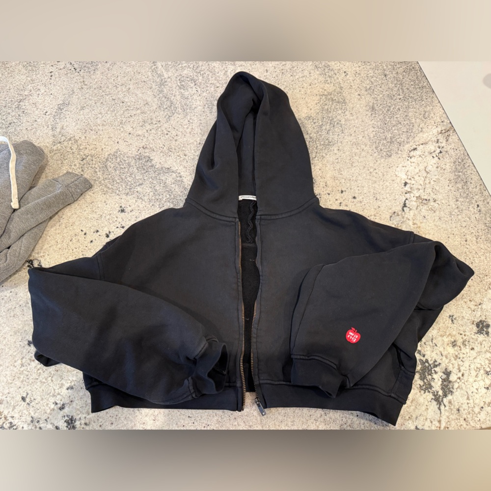 AlexanderWang.t Black Cropped Zipped Hoodie XS
